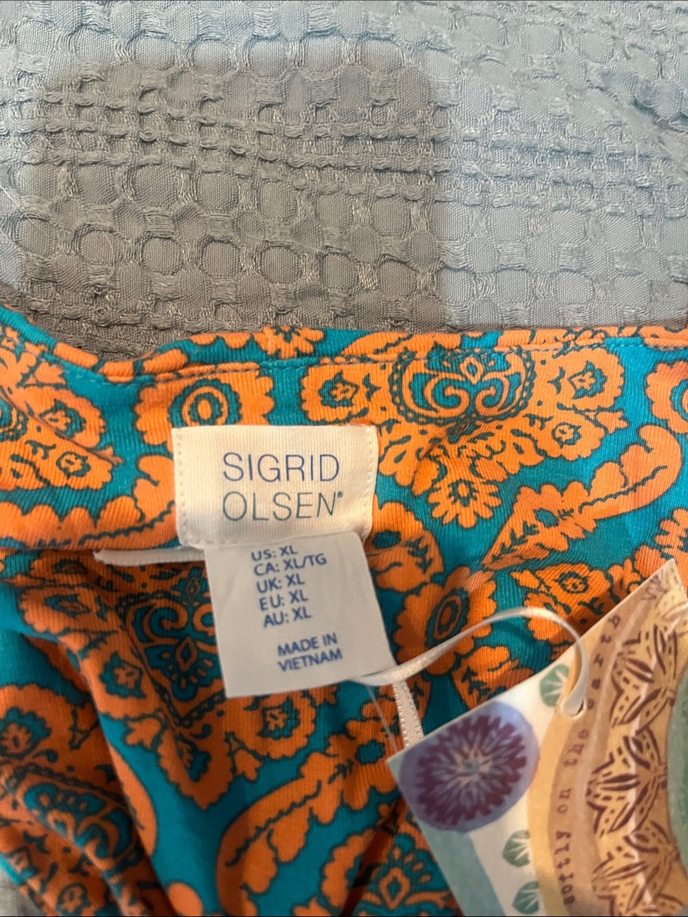 Sigrid Olsen Teal and Orange Paisley-Print Dress - Picture 2 of 4